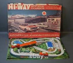 DDR German Hi-Way HWN-Wimmer Motorway Excursion Wind Up Car Tin Toy Track withBox