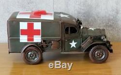DODGE USA ARMY TRUCK tin tinplate car auto medical handmade rescue red cross
