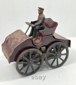 DP Clark Antique Tin Toy Hillclimber Car c. 1903 With Cast Iron Driver Original