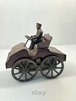 DP Clark Antique Tin Toy Hillclimber Car c. 1903 With Cast Iron Driver Original