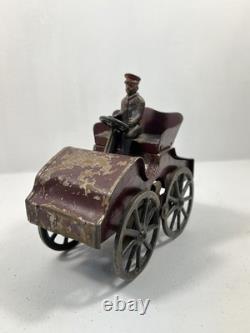 DP Clark Antique Tin Toy Hillclimber Car c. 1903 With Cast Iron Driver Original