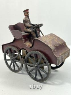 DP Clark Antique Tin Toy Hillclimber Car c. 1903 With Cast Iron Driver Original