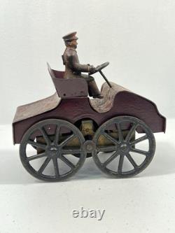 DP Clark Antique Tin Toy Hillclimber Car c. 1903 With Cast Iron Driver Original