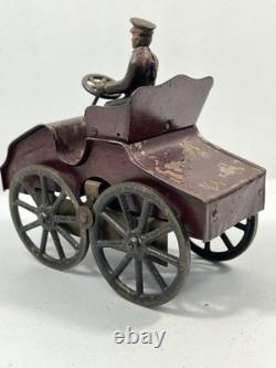 DP Clark Antique Tin Toy Hillclimber Car c. 1903 With Cast Iron Driver Original