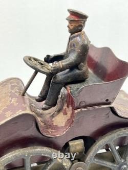 DP Clark Antique Tin Toy Hillclimber Car c. 1903 With Cast Iron Driver Original