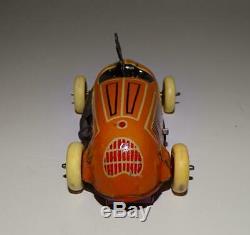 Disney 1936 Mickey Mouse Race Car Lithographed Tin Working Wind-up Toy-orange