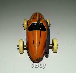 Disney 1936 Mickey Mouse Race Car Lithographed Tin Working Wind-up Toy-orange