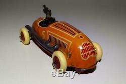 Disney 1936 Mickey Mouse Race Car Lithographed Tin Working Wind-up Toy-orange