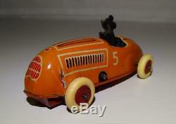 Disney 1936 Mickey Mouse Race Car Lithographed Tin Working Wind-up Toy-orange