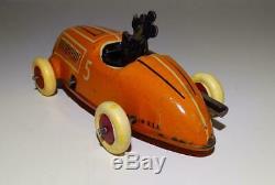 Disney 1936 Mickey Mouse Race Car Lithographed Tin Working Wind-up Toy-orange