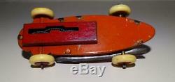 Disney 1936 Mickey Mouse Race Car Lithographed Tin Working Wind-up Toy-orange