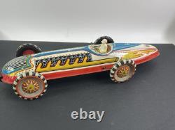 Early Antique Marx Toys Clockwork Wind Up Tin Racing Car With Rider, 16 long