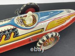 Early Antique Marx Toys Clockwork Wind Up Tin Racing Car With Rider, 16 long