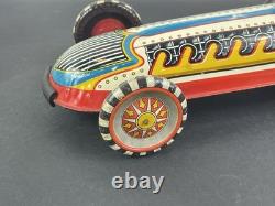 Early Antique Marx Toys Clockwork Wind Up Tin Racing Car With Rider, 16 long