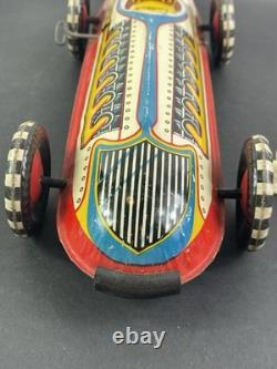 Early Antique Marx Toys Clockwork Wind Up Tin Racing Car With Rider, 16 long