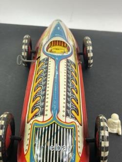 Early Antique Marx Toys Clockwork Wind Up Tin Racing Car With Rider, 16 long