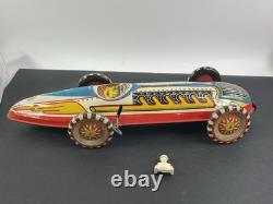Early Antique Marx Toys Clockwork Wind Up Tin Racing Car With Rider, 16 long