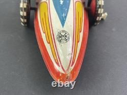 Early Antique Marx Toys Clockwork Wind Up Tin Racing Car With Rider, 16 long