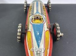 Early Antique Marx Toys Clockwork Wind Up Tin Racing Car With Rider, 16 long