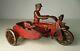 Early Cast Iron Red Hubley Motorcycle with Side Car COP with Nickel Wheels Arcade