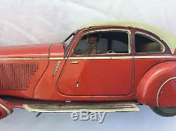 Early Tin Toy Car with Driver Windup with Working Headlights Must See NR