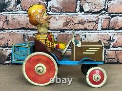 Edgard Bergen's Mortimer Snerd 1939 Marx Tin Litho Wind-Up Crazy Car, AS-IS