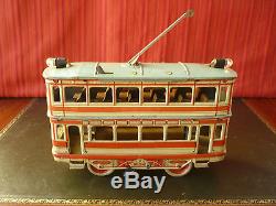 Extr Rare 1920s OROBR Tin Wind-up Double decker Trolley Tram Cable Car with Lights