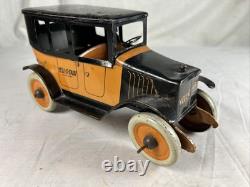 FERDINAND STRAUSS TOYS TIN WIND-UP YELL-O-TAXI Antique TOY CAR