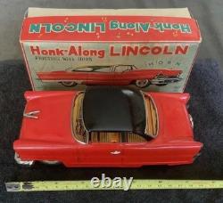 (FREE SHIP) vintage Ichiko HORN ALONG LINCOLN tin car kanto toys Japan