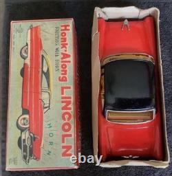 (FREE SHIP) vintage Ichiko HORN ALONG LINCOLN tin car kanto toys Japan