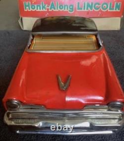 (FREE SHIP) vintage Ichiko HORN ALONG LINCOLN tin car kanto toys Japan