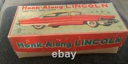 (FREE SHIP) vintage Ichiko HORN ALONG LINCOLN tin car kanto toys Japan