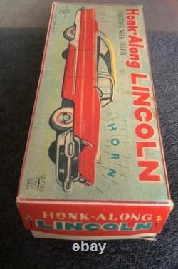 (FREE SHIP) vintage Ichiko HORN ALONG LINCOLN tin car kanto toys Japan