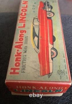 (FREE SHIP) vintage Ichiko HORN ALONG LINCOLN tin car kanto toys Japan