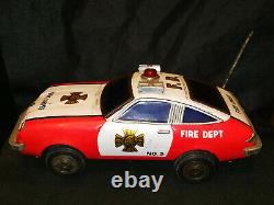 Fire Chief No 2 Tinplate Toy Car Collectible Item 1960 Vintage Battery Operated