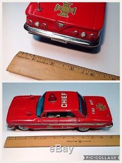 Fire Chief Vintage Chevrolet Friction tin toy Car by Bandai made in Japan