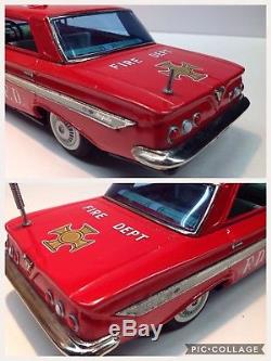 Fire Chief Vintage Chevrolet Friction tin toy Car by Bandai made in Japan