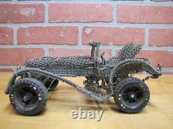 Folk Art Metal Wire Handmade Car Buggy Auto Sculpture Toy Steering 2 Seater