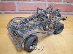 Folk Art Metal Wire Handmade Car Buggy Auto Sculpture Toy Steering 2 Seater