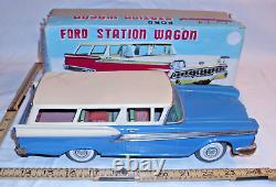 Ford Fairlane 500 Station Wagon Car Tin Friction Toy Ytf Japan In Blue Boxed