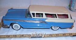 Ford Fairlane 500 Station Wagon Car Tin Friction Toy Ytf Japan In Blue Boxed