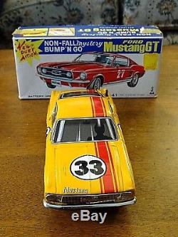 Ford Mustang GT Battery Bump N Go Vintage toy tin Car with Original Box Japan