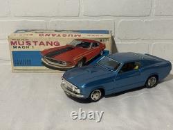 Ford Mustang Mach 1 Blue Tin Friction Car 11 Takatoku TT withbox Made in Japan