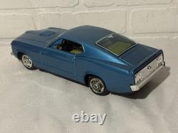 Ford Mustang Mach 1 Blue Tin Friction Car 11 Takatoku TT withbox Made in Japan