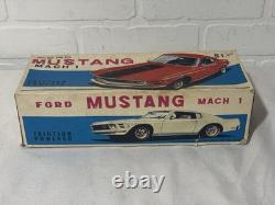 Ford Mustang Mach 1 Blue Tin Friction Car 11 Takatoku TT withbox Made in Japan