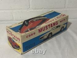 Ford Mustang Mach 1 Blue Tin Friction Car 11 Takatoku TT withbox Made in Japan