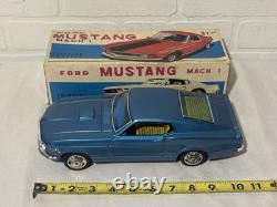 Ford Mustang Mach 1 Blue Tin Friction Car 11 Takatoku TT withbox Made in Japan