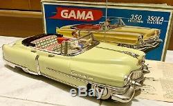 GAMA CADILLAC 350EA ELECTRIC Tin Convertible Car LIGHT YELLOW Germany 1950s