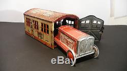 GELY 1920 (Georg Levy) ANTIQUE TIN RACE CAR & ORIG. RACE GARAGE 1920's