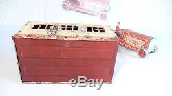 GELY 1920 (Georg Levy) ANTIQUE TIN RACE CAR & ORIG. RACE GARAGE 1920's